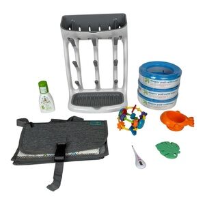 Baby Essentials Set bottle drying rack wipes pouch diper pail refill and more